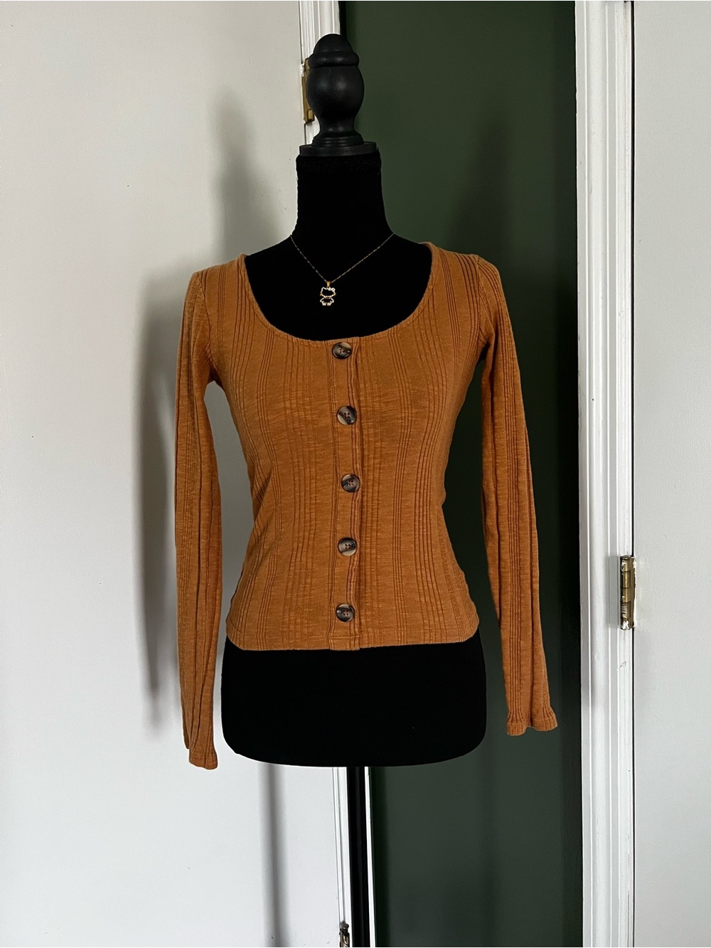 Aerie Ribbed Scoop-Neck Button-Front Top